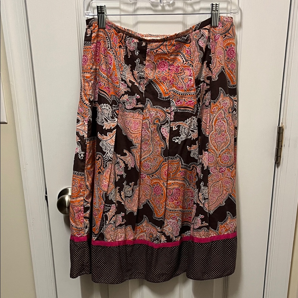 Harold's A-Line Skirt in Pink, Orange, and Brown Paisley